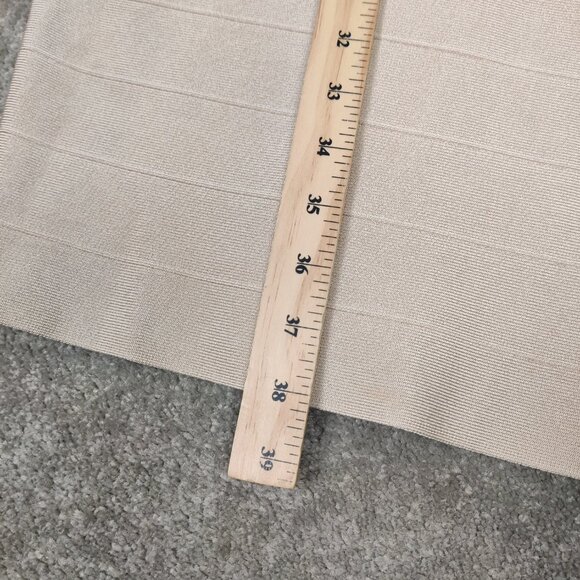 Marciano LA Women's Mini Dress Size L Beige Bandage Bodycon Square Neck Deep V - Picture 9 of 11